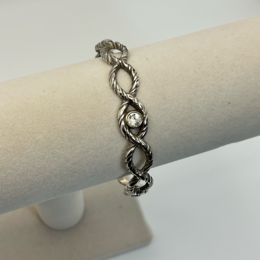 Brighton Jewelry Twisted Bangle Bracelet Silver Plated Clear Crystal Vintage - Picture 12 of 12